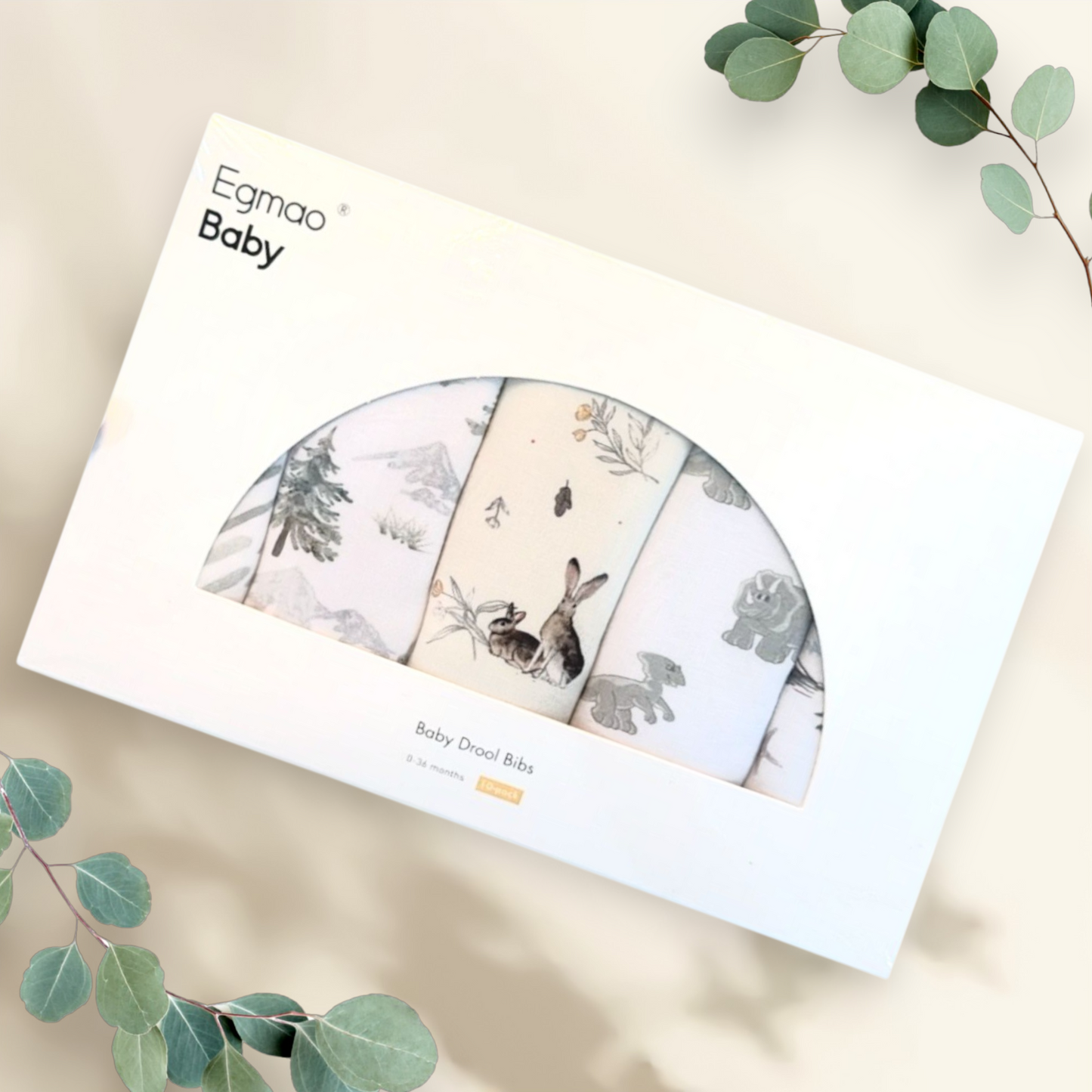 Egmao- Baberos tipo bandana diseño dino- forest, 10 piezas