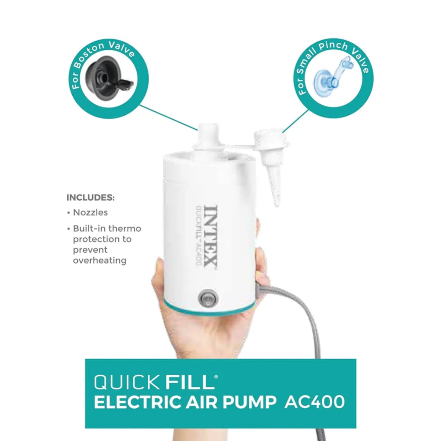 INTEX-Bomba de aire eléctrica QuickFill: infla y desinfla colchones de aire