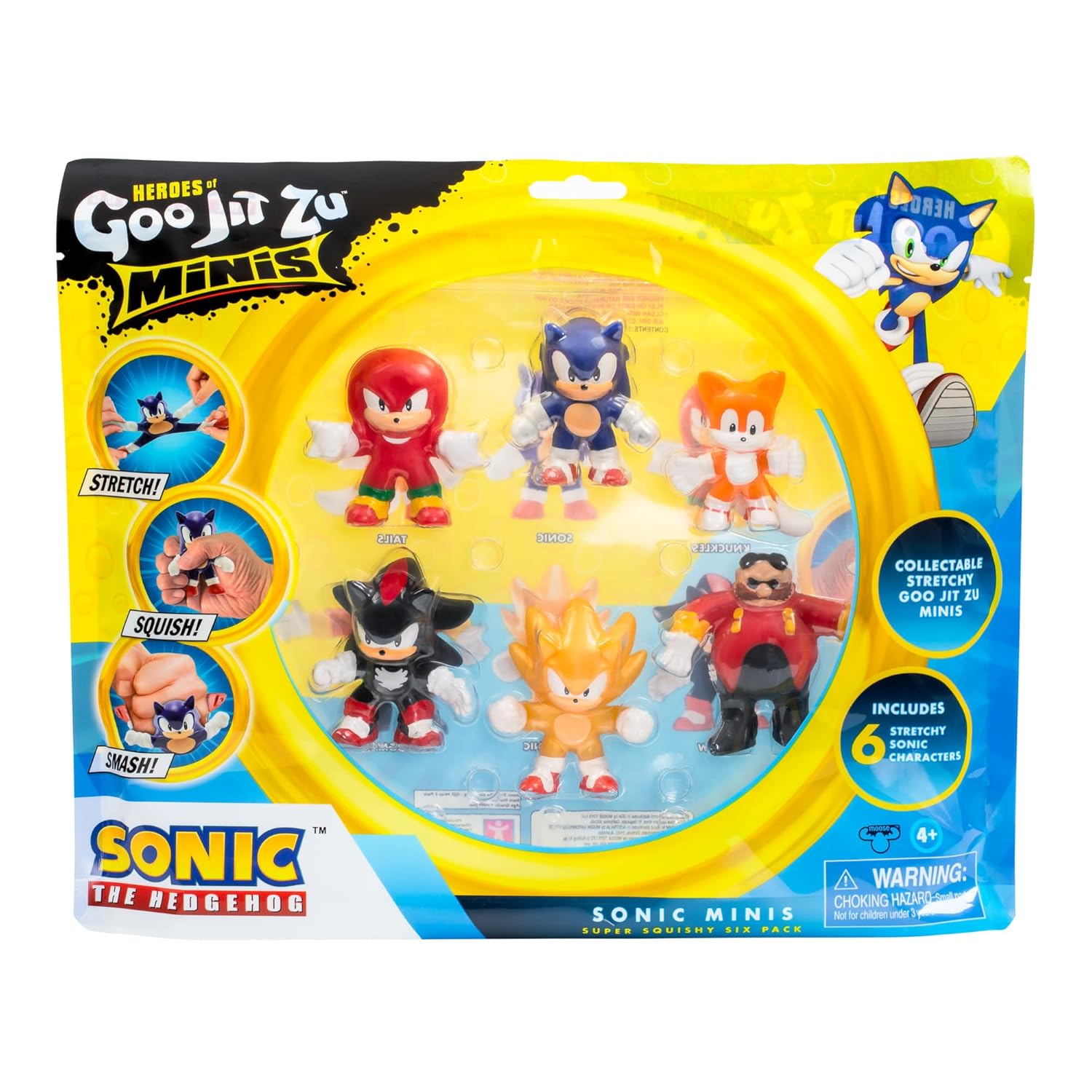 Heroes of Goo JIT Zu Minis Sonic - Paquete de 6 miniaturas elásticas coleccionables