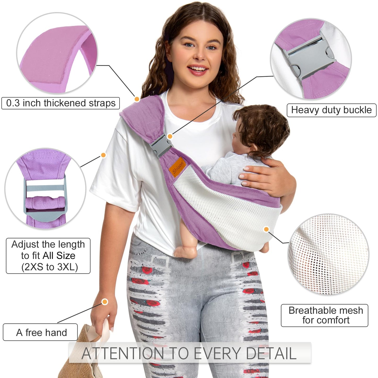Shiaon- Portabebé desde recién nacidos hasta niños pequeños (3-20 kg), morado