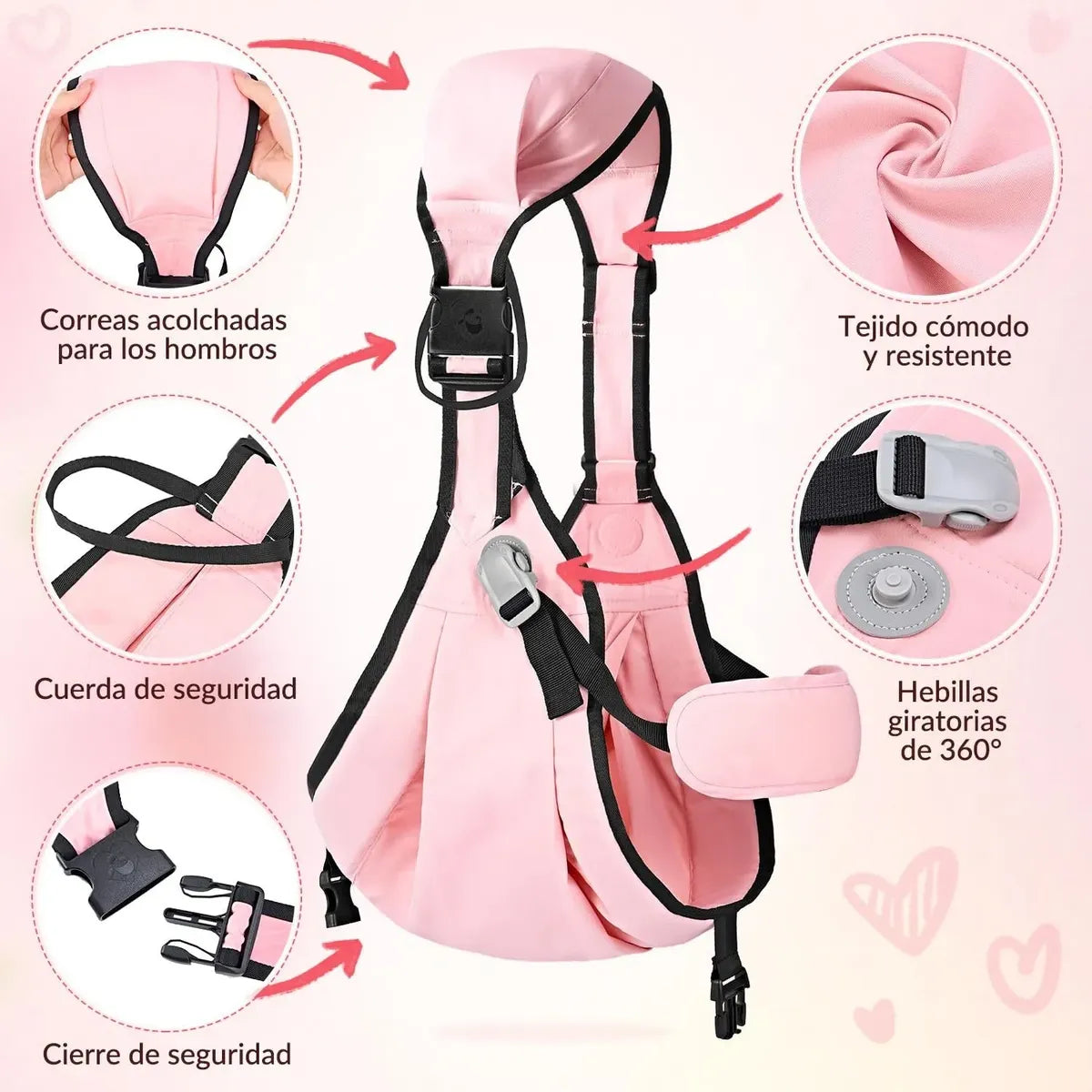 Mochila Portabebés Ergonómica, 6-48 meses, 55 libras máximo, Rosa