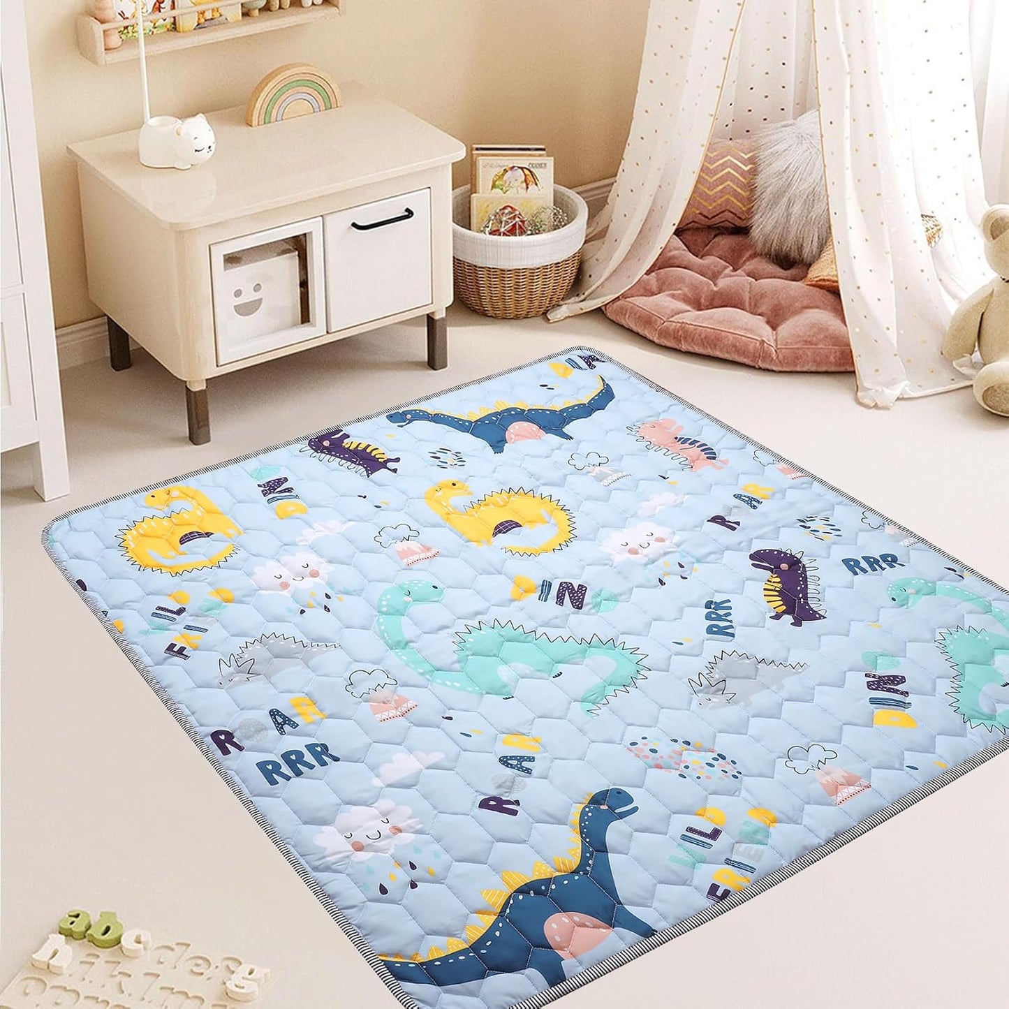 Tapete de juego de 71 x 59 pulgadas, diseño dino