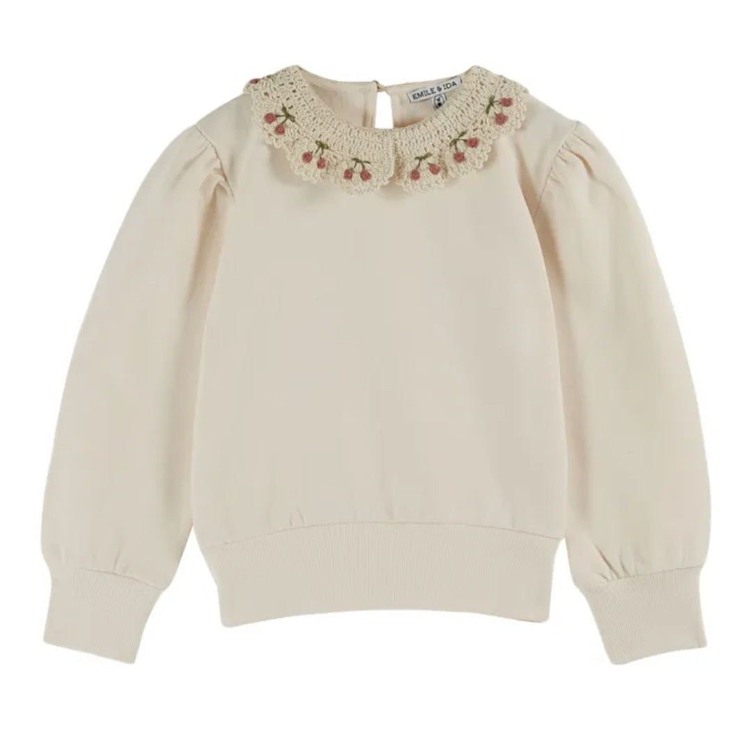 Emile et ida- Sweater con cuello a chochet, talla 2