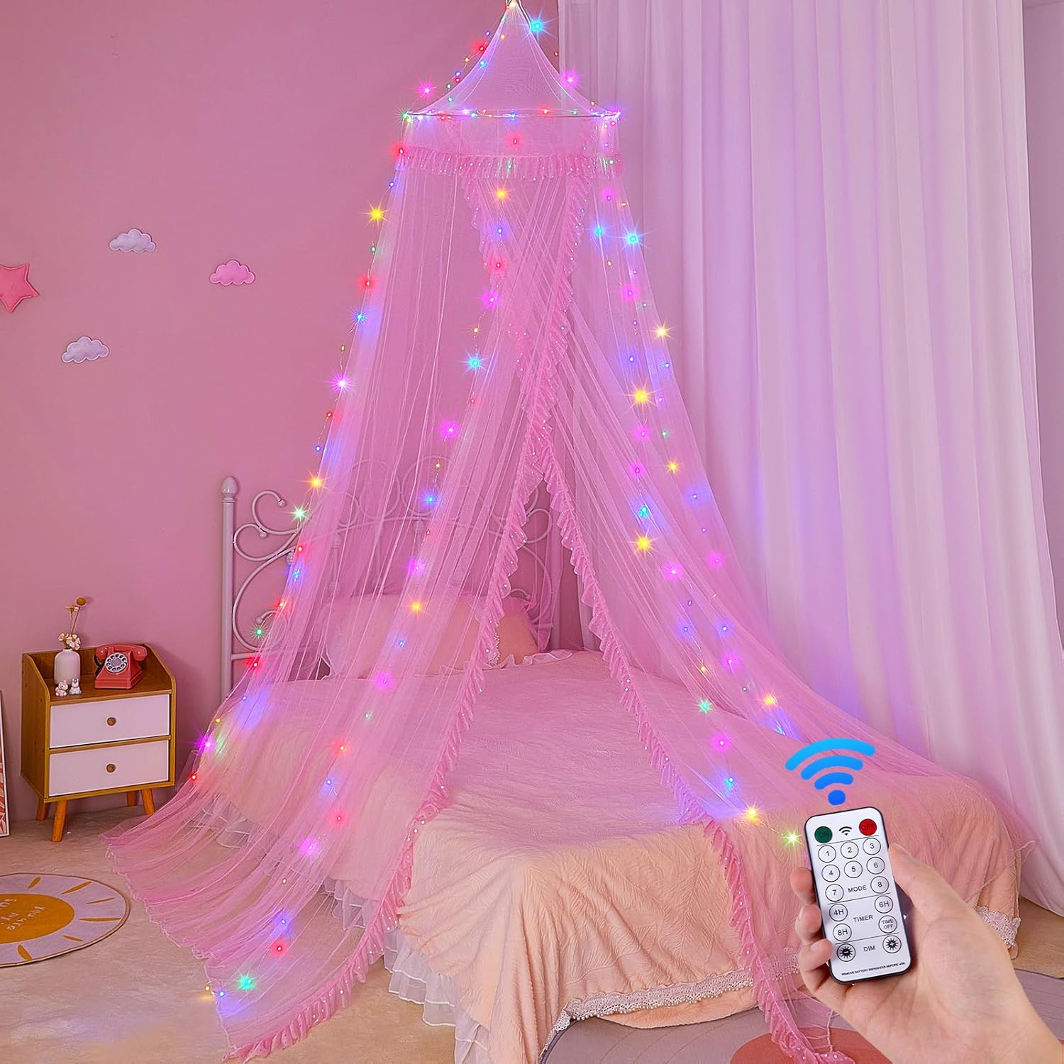 Unicorn Castle - Toldo de cama para niñas con temporizador remoto