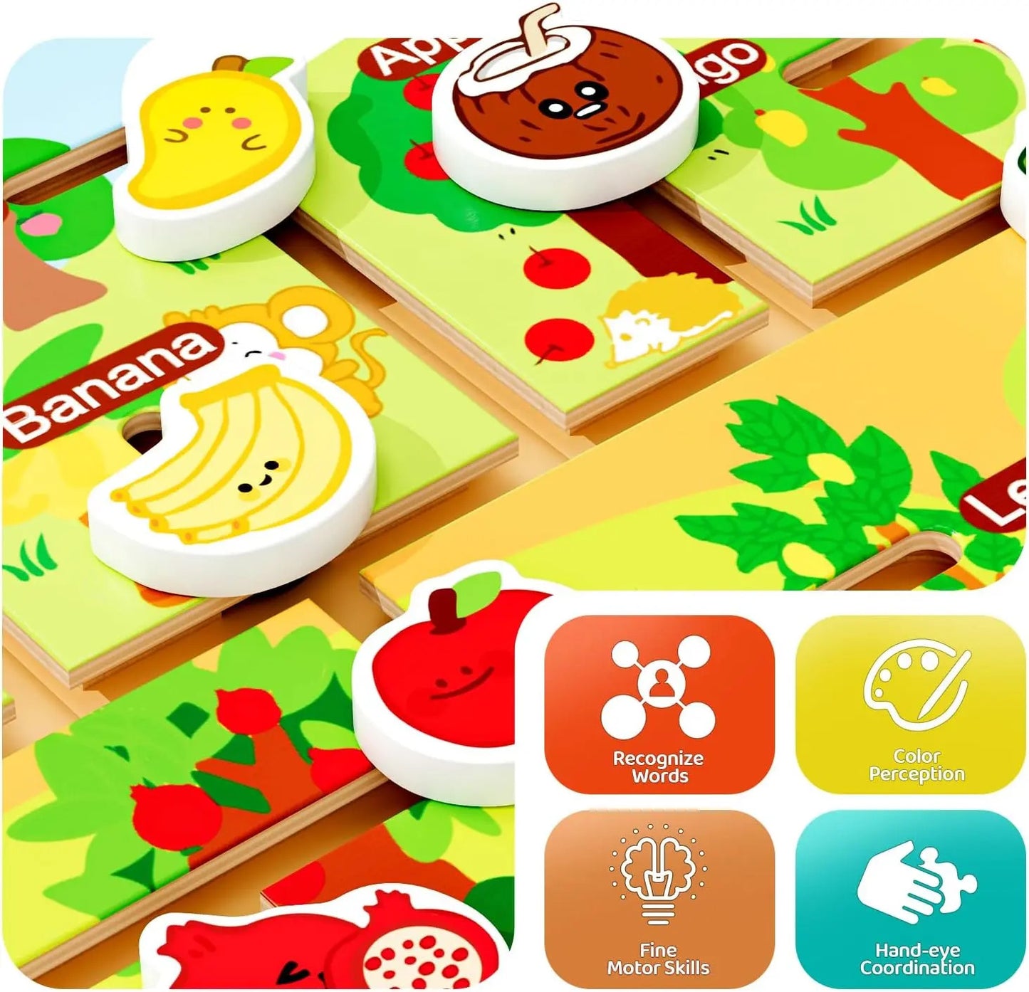 Laberinto De Frutas De Madera Montessori