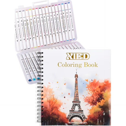 XIEED- Libro para colorear para adultos sin estrés con 36 marcadores, Edificios