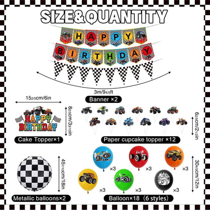 Juego de vajilla de 162 piezas para decoración de cumpleaños de Carros Monster