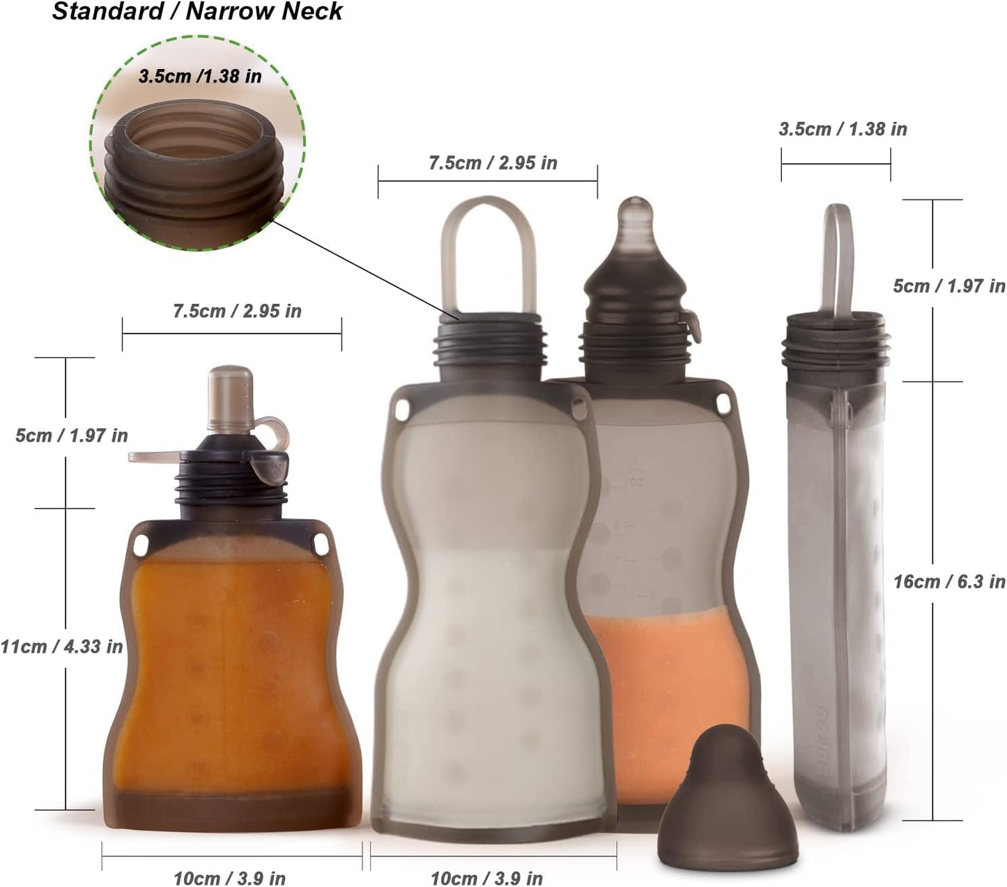 haakaa- Bolsa de almacenamiento  para alimentos de bebé y cepillo para limpieza, juego de 5 unidades, 9 y 4.5 onzas