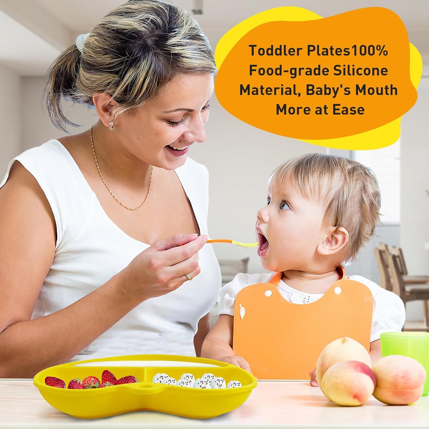 Placa de succión para bebés con tapa, corazón amarillo