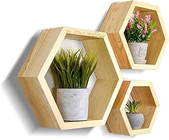 Wandars- Juego de 3 estantes hexagonales de madera de pino