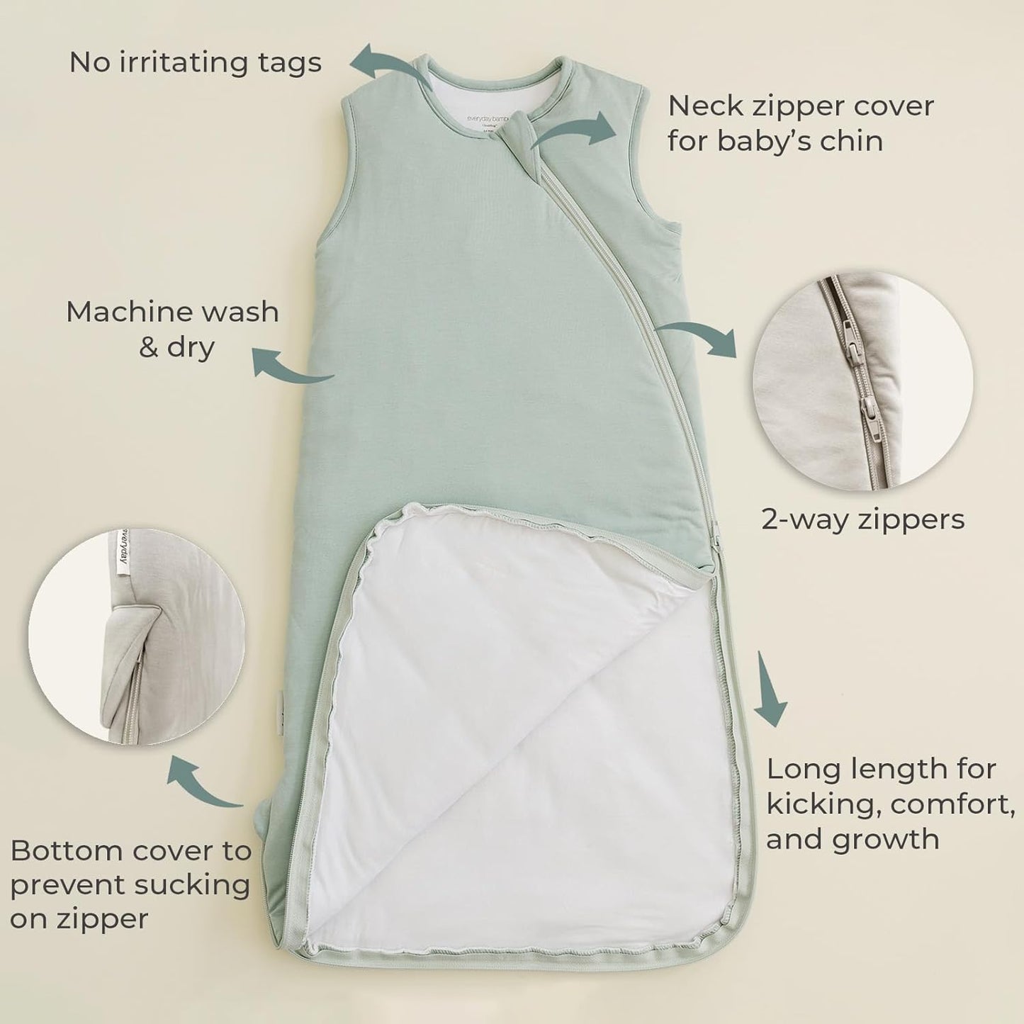 Everyday bamboo- Saco de dormir de 0,5 Tog - Rayón, confeccionado en bambú, 18-36 meses