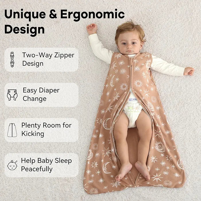 Unnivoll - Saco de dormir para bebé de 12 a 36 meses, 100 % de algodón TOG 0.5, beige liso