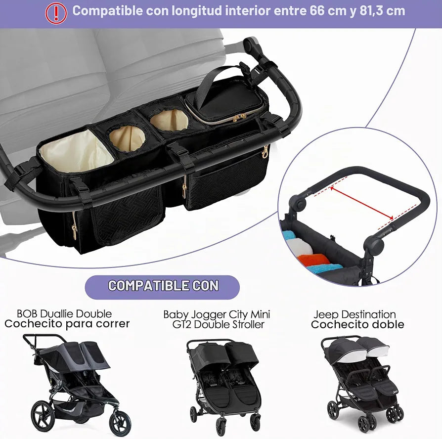 Organizador para cochecito doble con City Mini GT2/ BOB, Negro