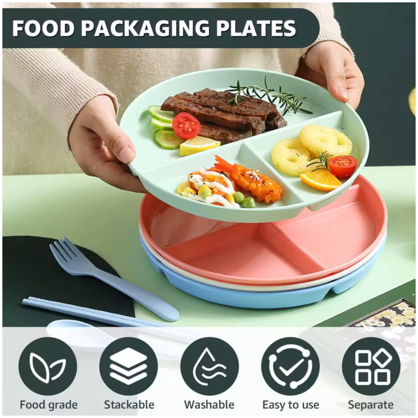 Platos  divididos, 8 piezas y 9 pulgadas
