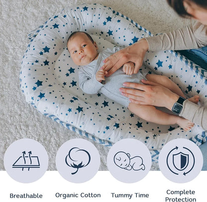 Tumbona infantil de algodón orgánico, reversible, ajustable y portátil