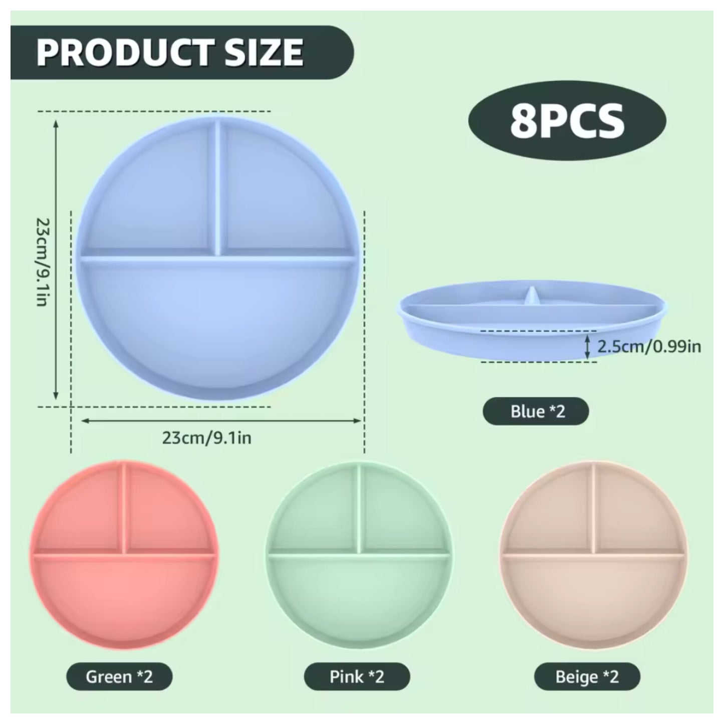Platos  divididos, 8 piezas y 9 pulgadas