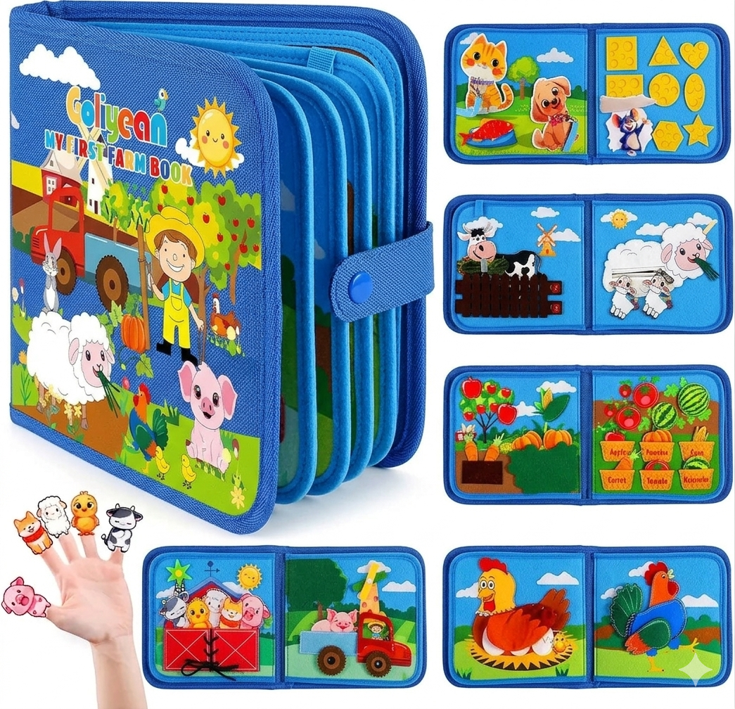 GOLIYEAN-Libro de actividades de la granja para niños pequeños, azul