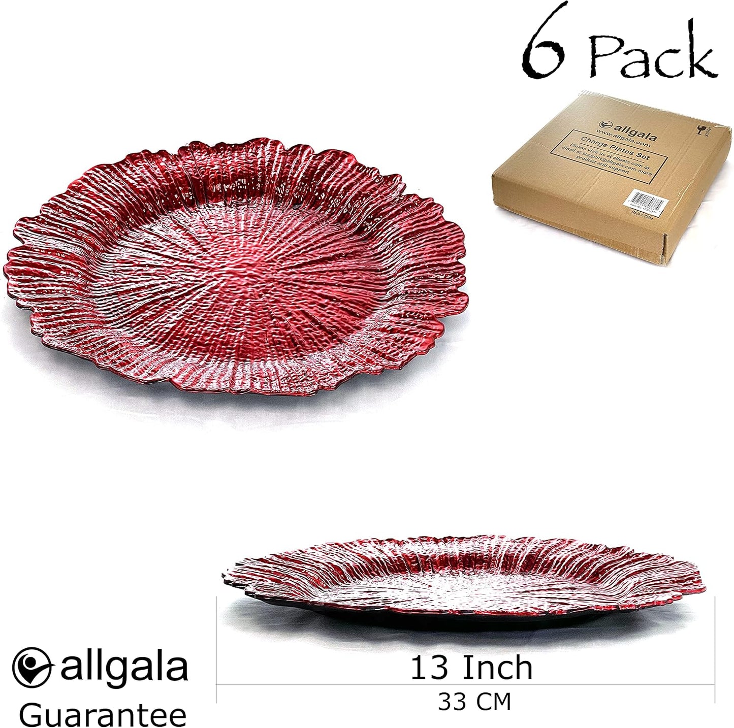 Paquete de 6 placas de carga redondas de plástico alta calidad de 13 pulgadas, color rojo arrecife