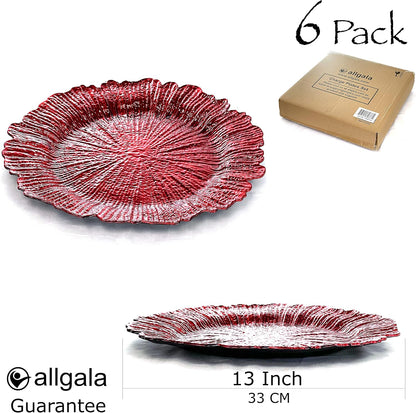 Paquete de 6 placas de carga redondas de plástico alta calidad de 13 pulgadas, color rojo arrecife