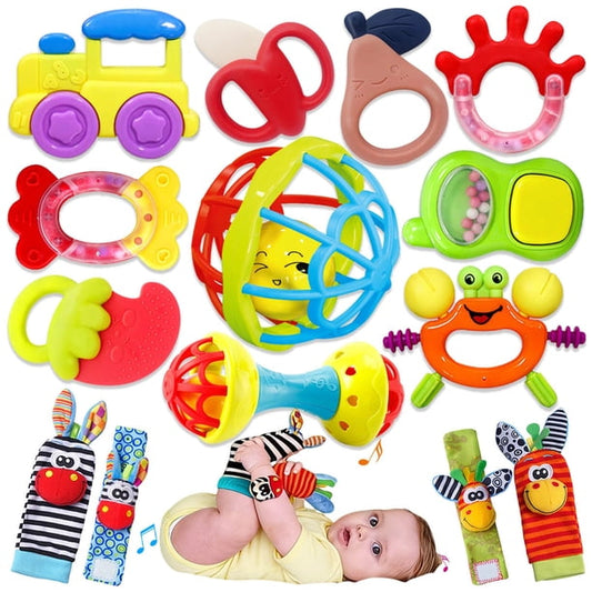 Juguetes para bebés, set de 14 piezas con sonajeros y mordederas, 0-12 meses