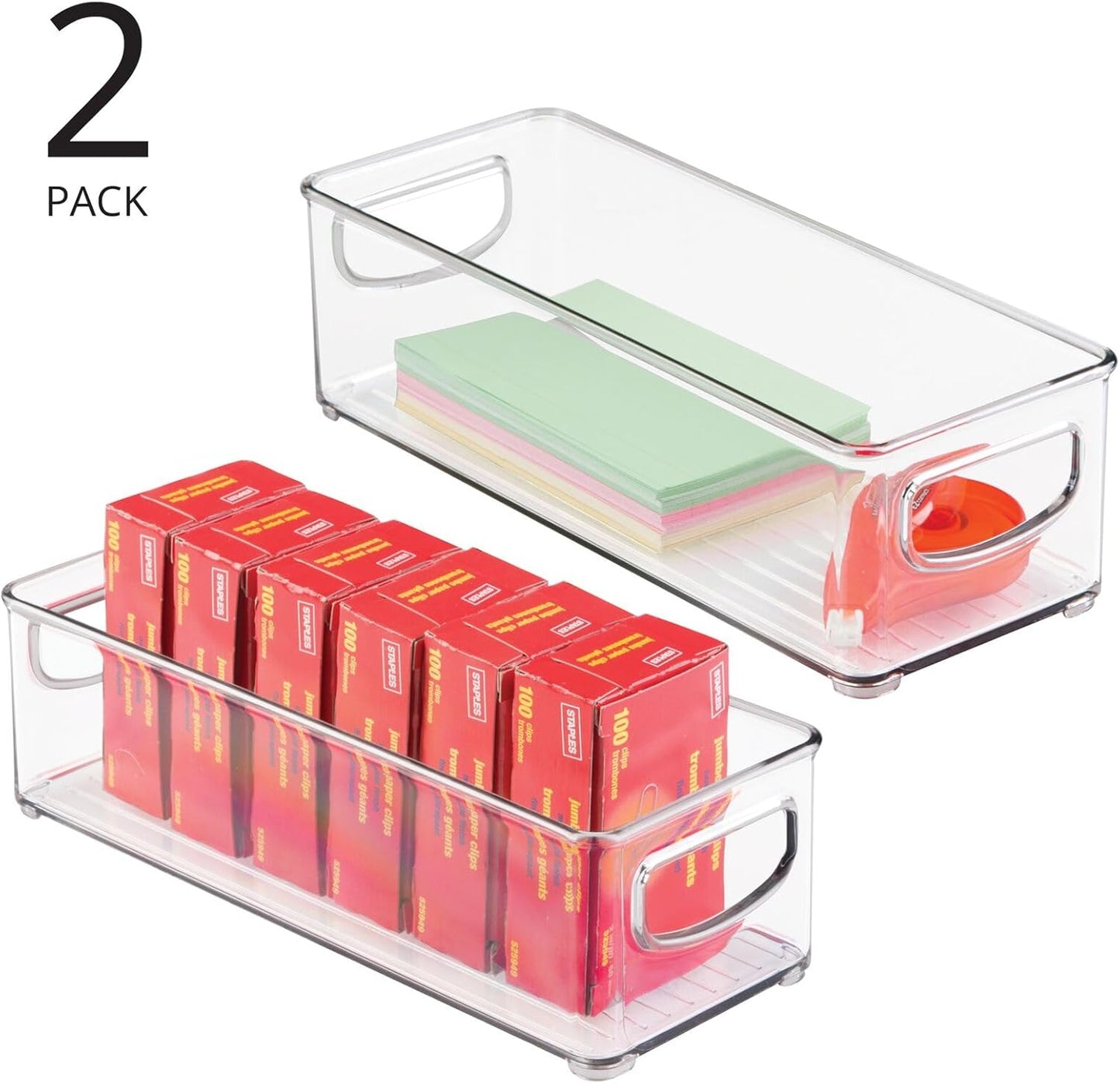 mDesign- Contenedores pequeños de plástico para almacenamiento, 2 pcs