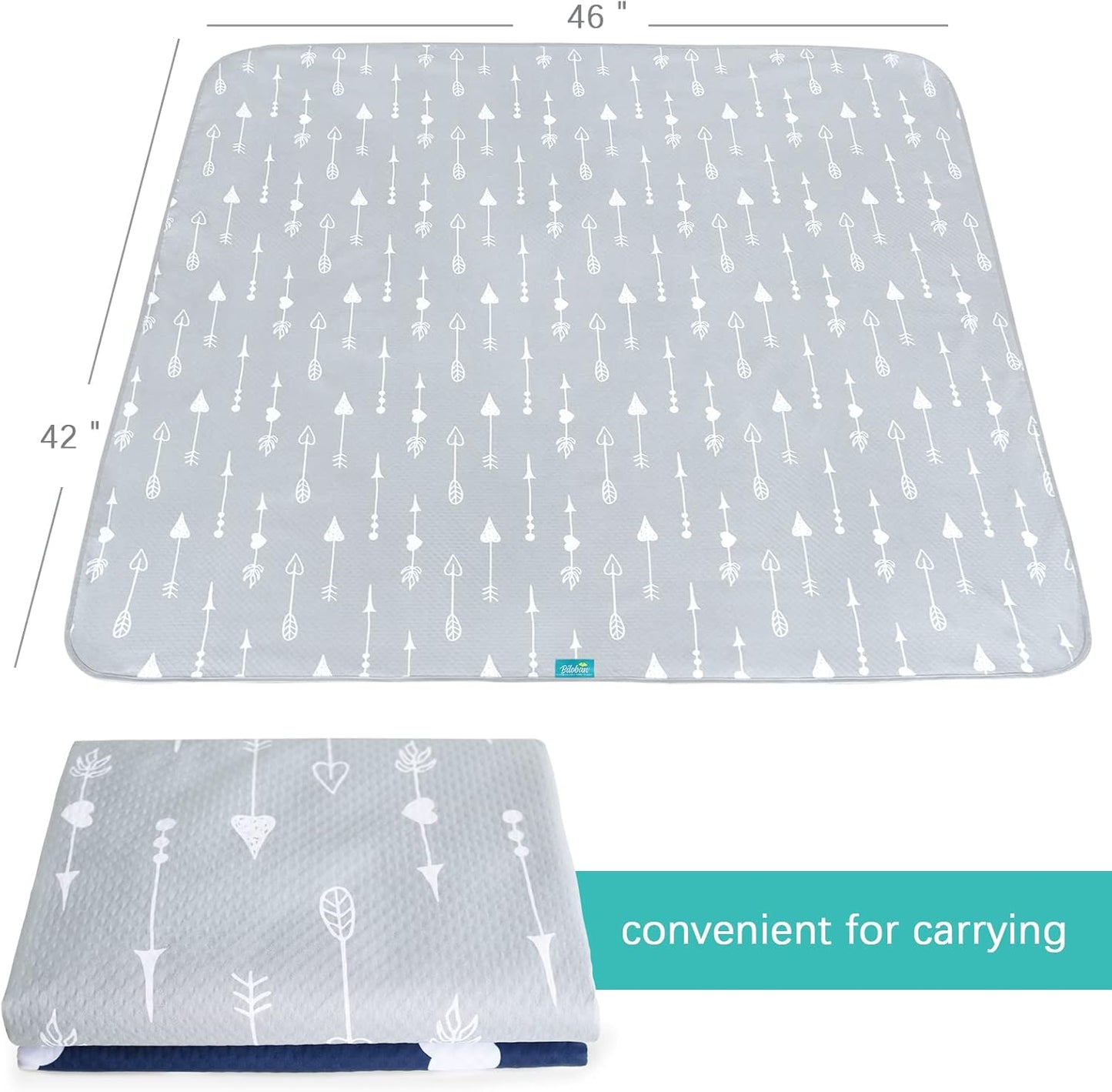Biloban- Alfombrilla antisalpicaduras para debajo de silla alta, 46x42", flechas gris