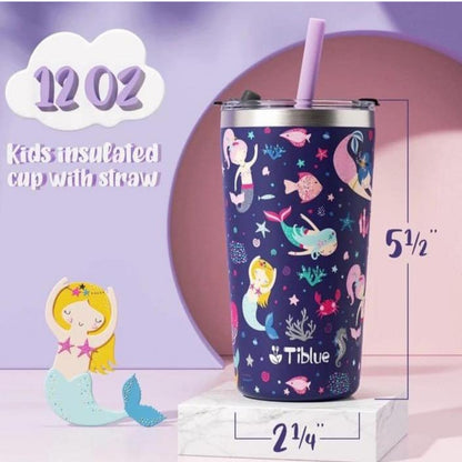 Tiblue- Set de 2 vasos de acero inoxidable con pajillas, 12 oz