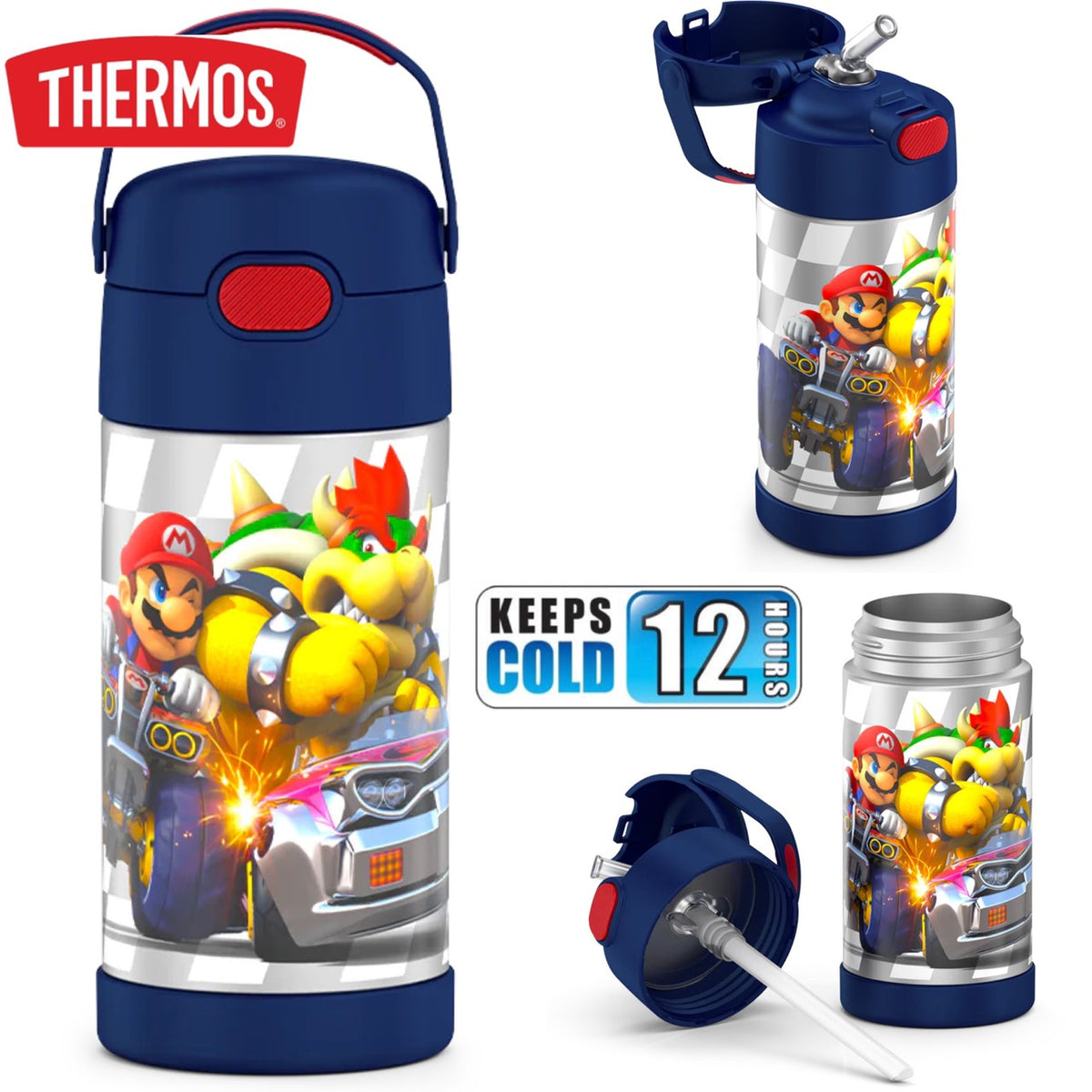 THERMOS FUNTAINER- Botella con pajilla, Súper Mario