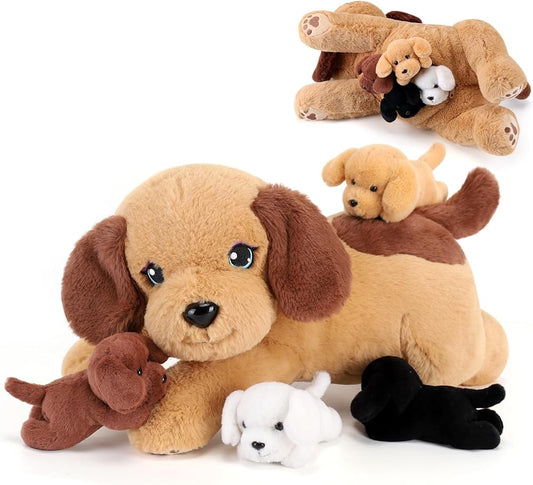 Peluche mamá con 4 cachorritos
