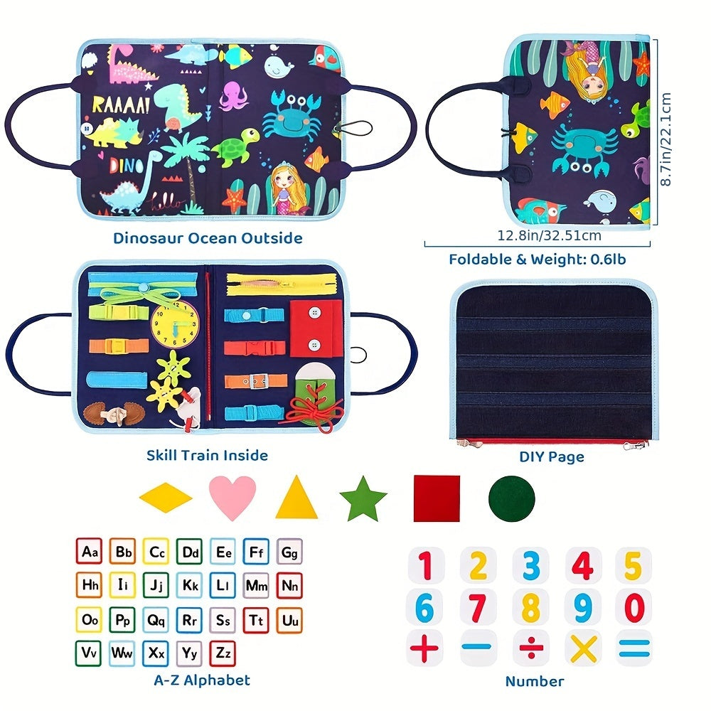 Tablero de actividades Montessori, libro ocupado para niños