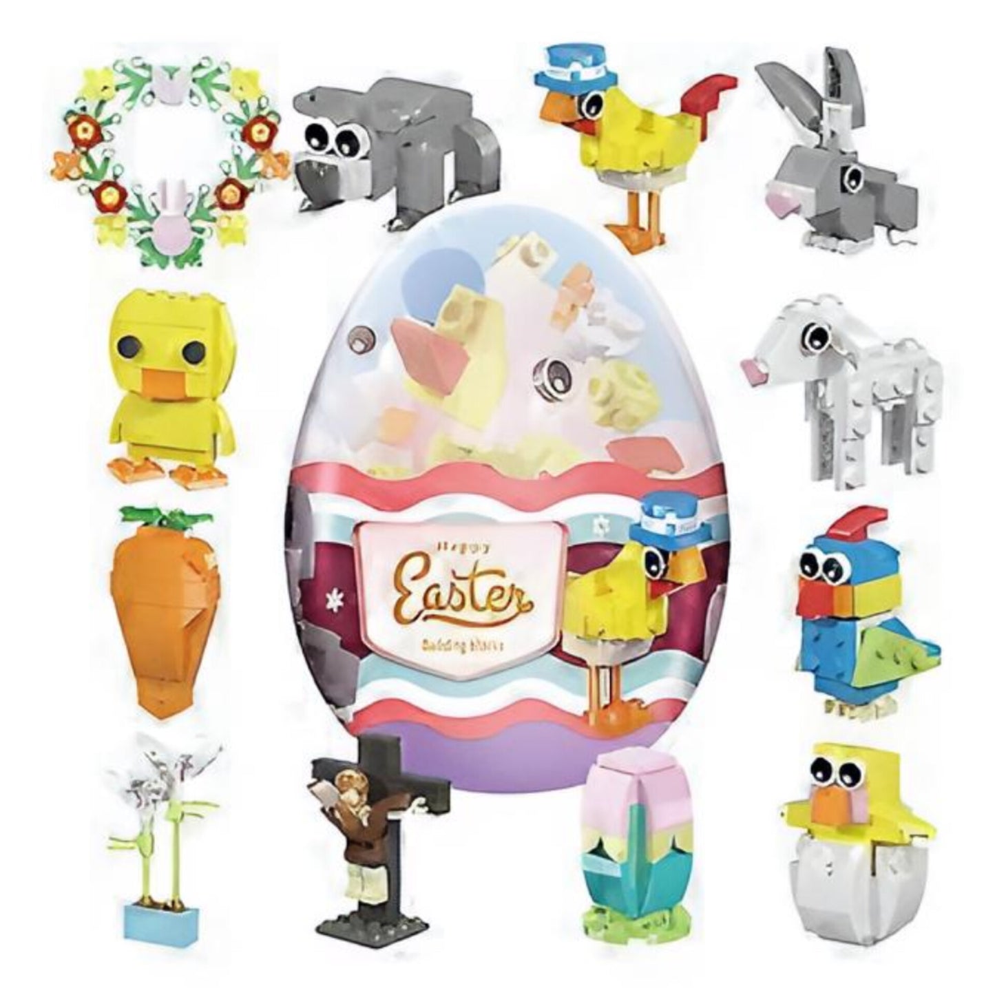 10 Huevos de Pascua precargados con juguetes de armar (diseños pueden variar en el paquete)