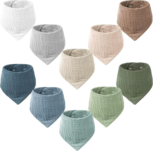 Konssy Baberos de muselina para bebé, paquete de 10 baberos bandana para bebé, 100% algodón