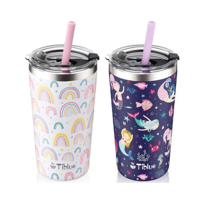 Tiblue- Set de 2 vasos de acero inoxidable con pajillas, 12 oz