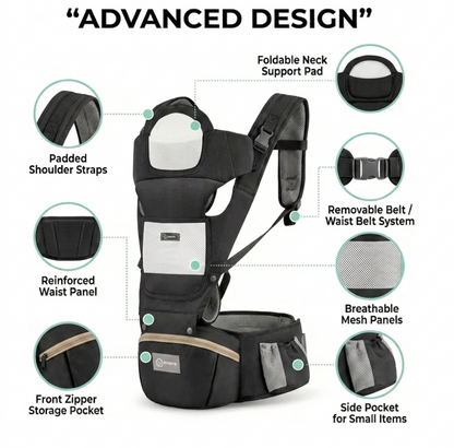 Portabebés ergonómico de cadera con asiento y soporte