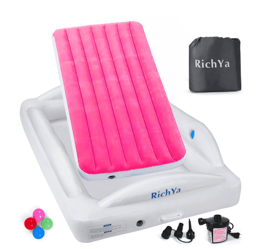 RichYa- Colchón inflable de viaje para niños pequeños con 4 parachoques de seguridad, fucsia