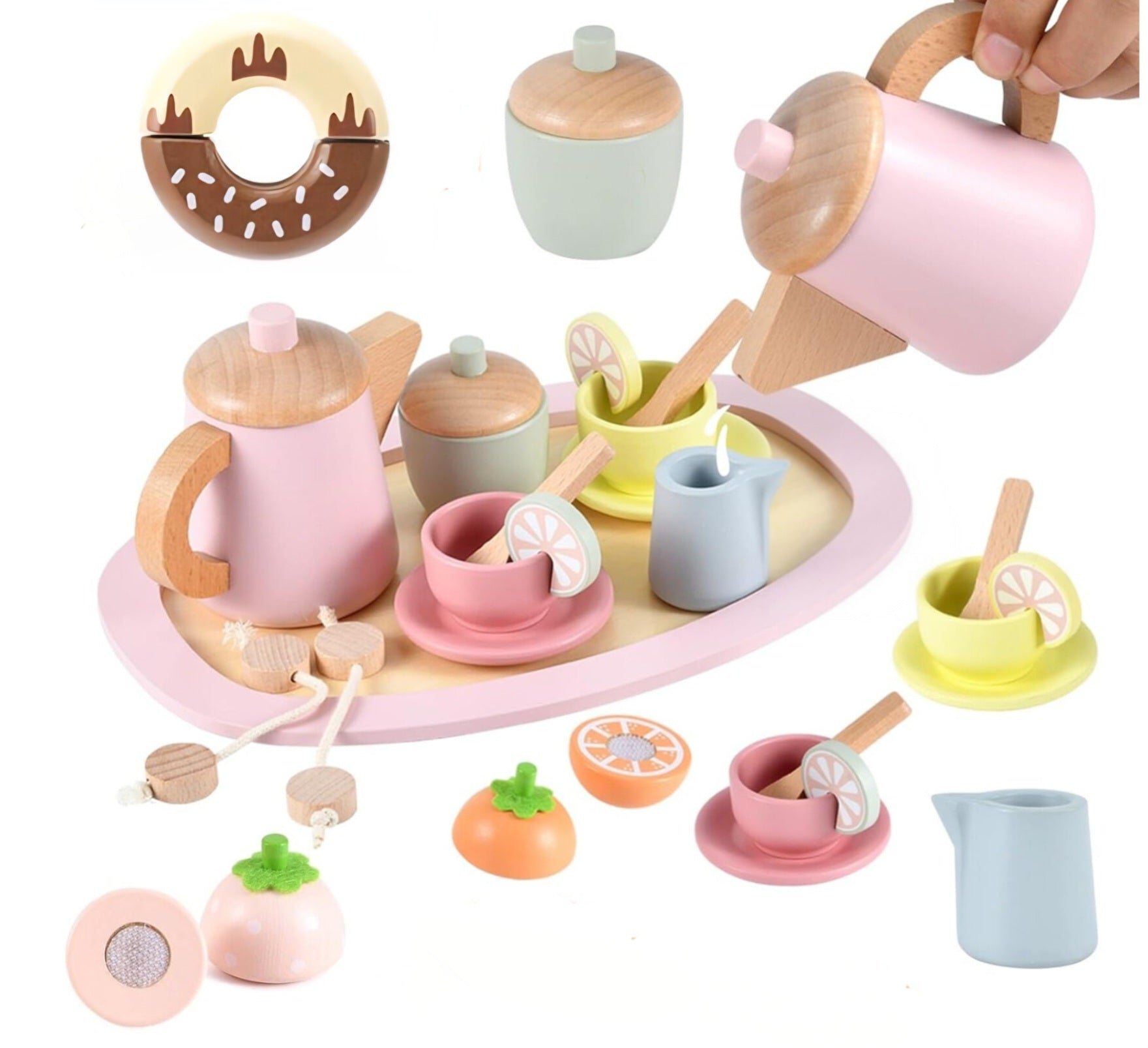 Set de hora del té de madera para niños