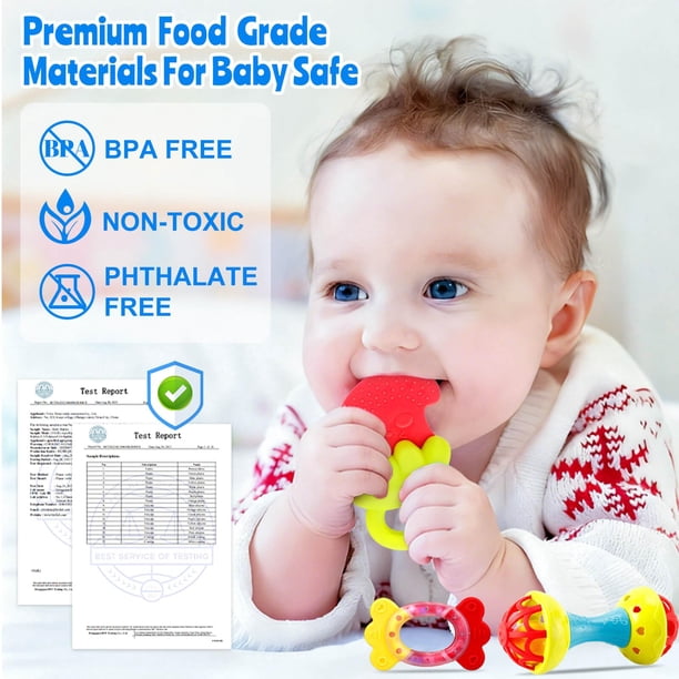 Juguetes para bebés, set de 14 piezas con sonajeros y mordederas, 0-12 meses