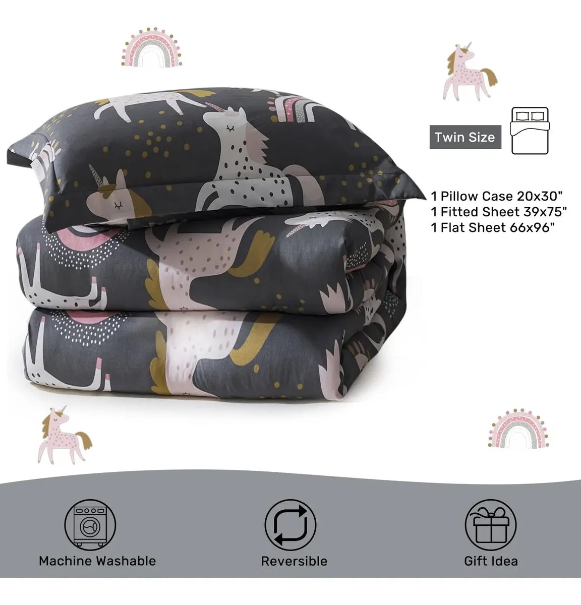 Set de sábana, sábana ajustable y funda, Twin, 100% poliéster
