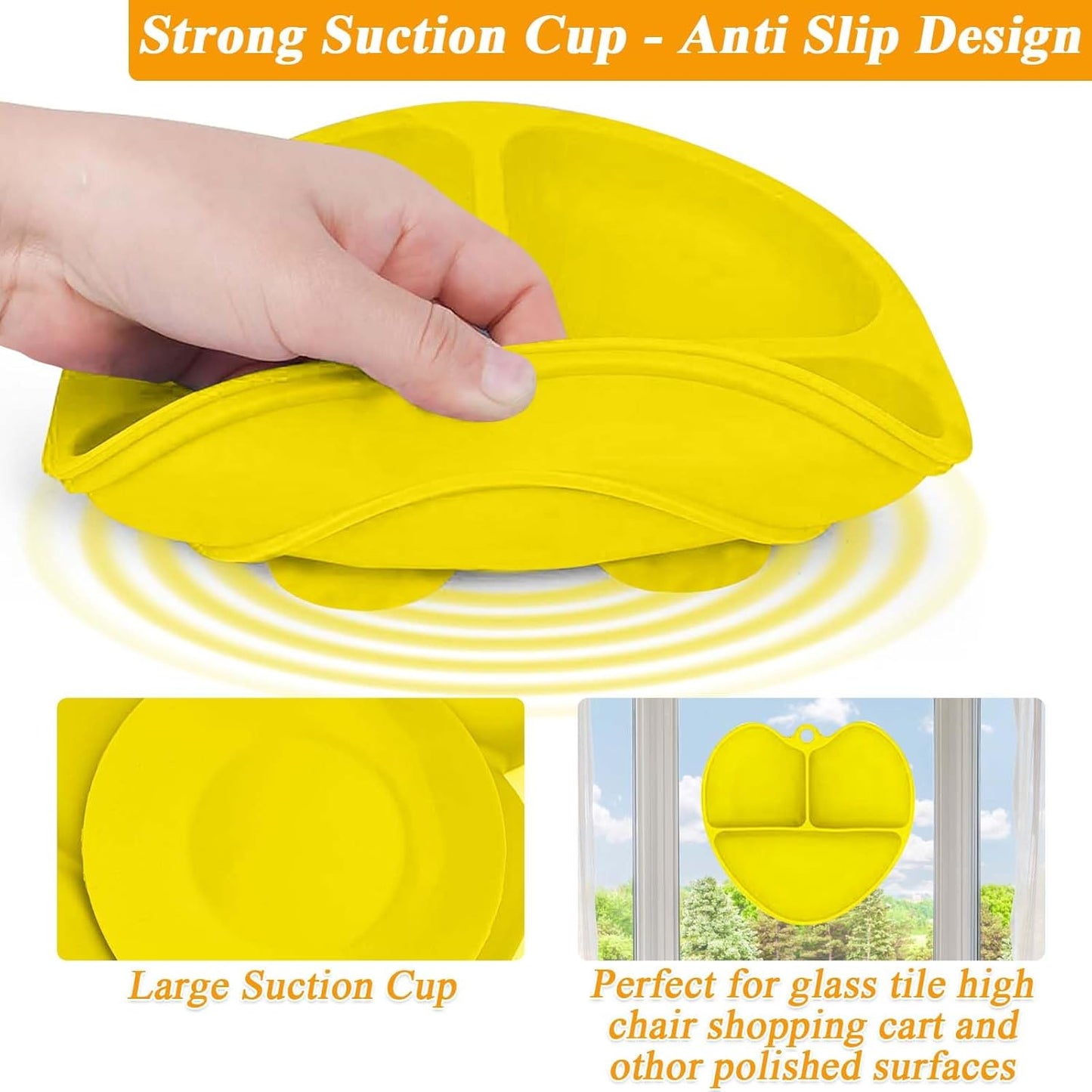 Placa de succión para bebés con tapa, corazón amarillo