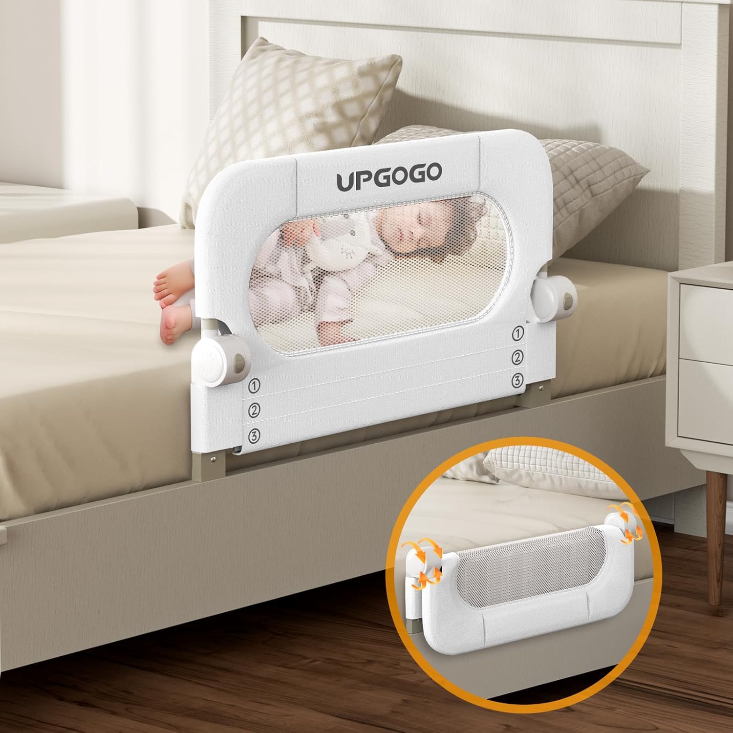 UPGOGO- Barandilla plegable, 33 pulgadas largo, blanca