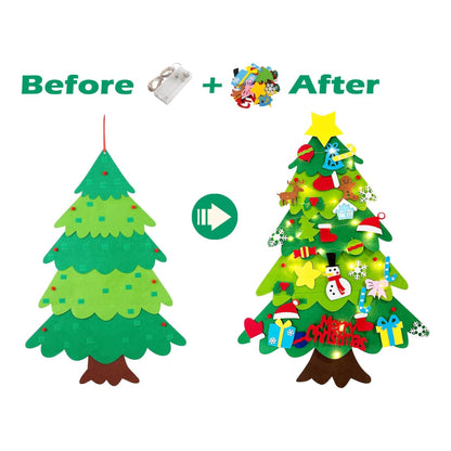 Árbol de Navidad de fieltro para niños con luces y guirnalda