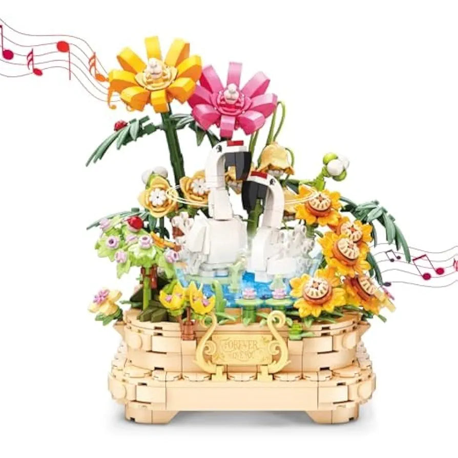 YEECHAO - Juego de construcción de ramo de flores y cisne con luz, compatible con animales de flores lego