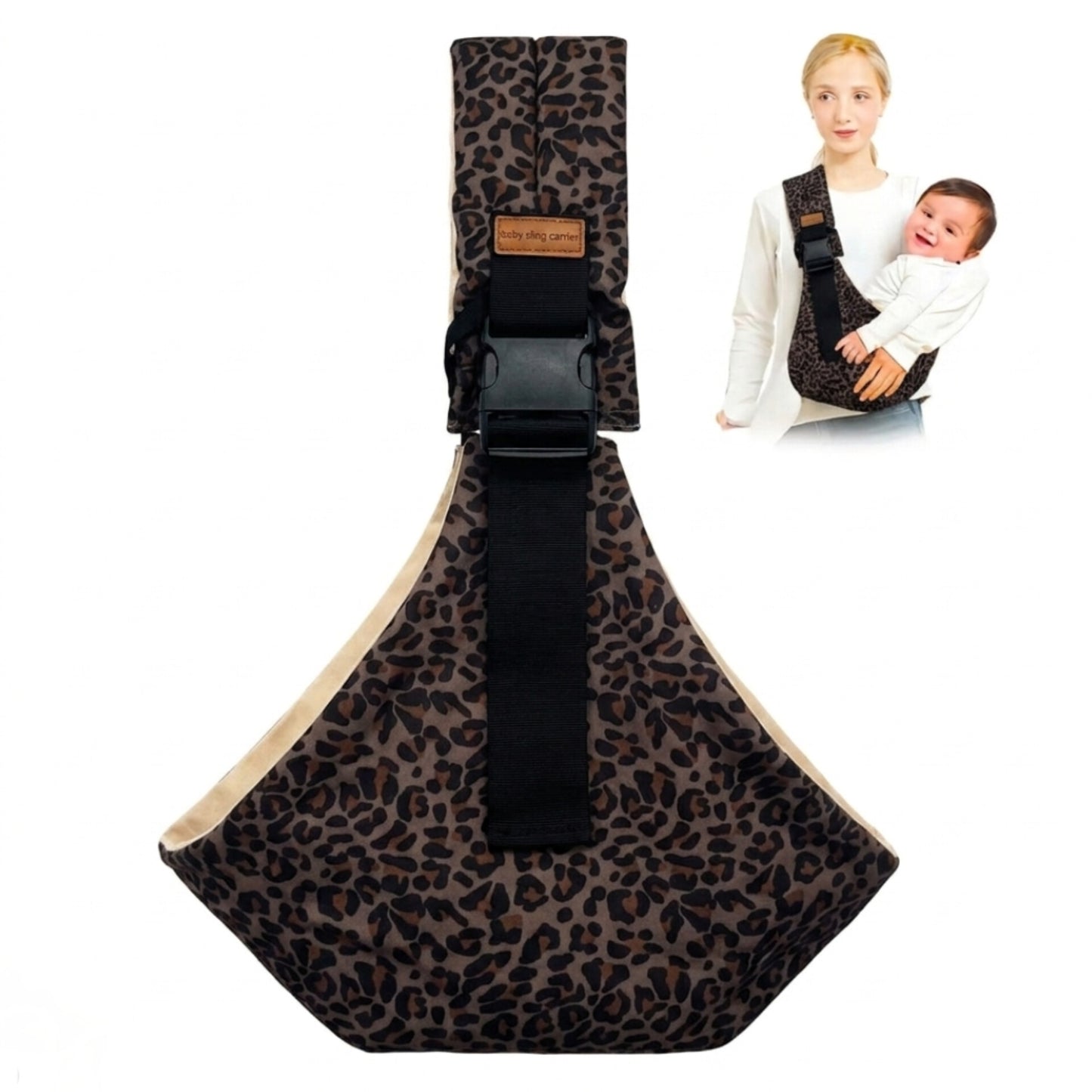 Portabebés tipo bandolera estampado leopardo, ajustable, 10-20 kg