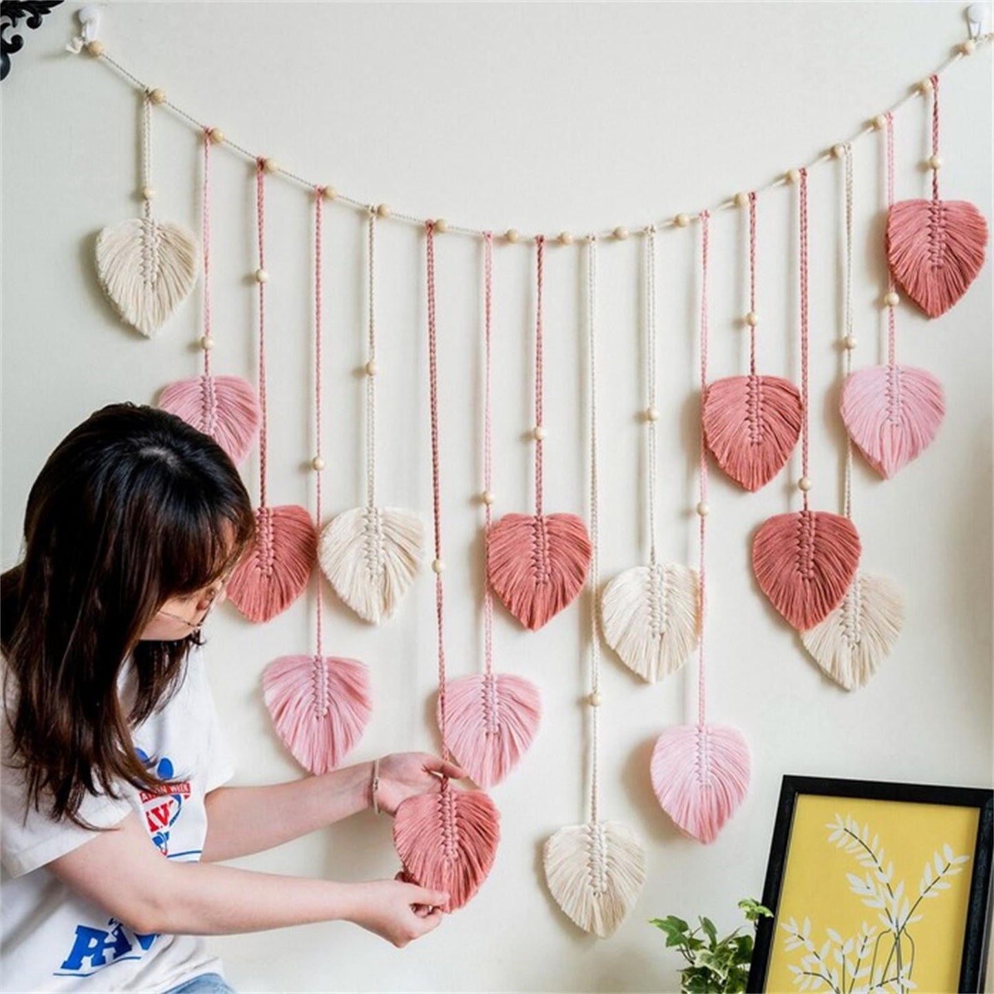 Tapiz de macramé para colgar en la pared, diseño bohemio de hojas