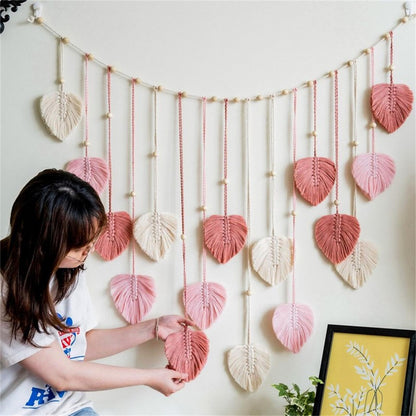Tapiz de macramé para colgar en la pared, diseño bohemio de hojas