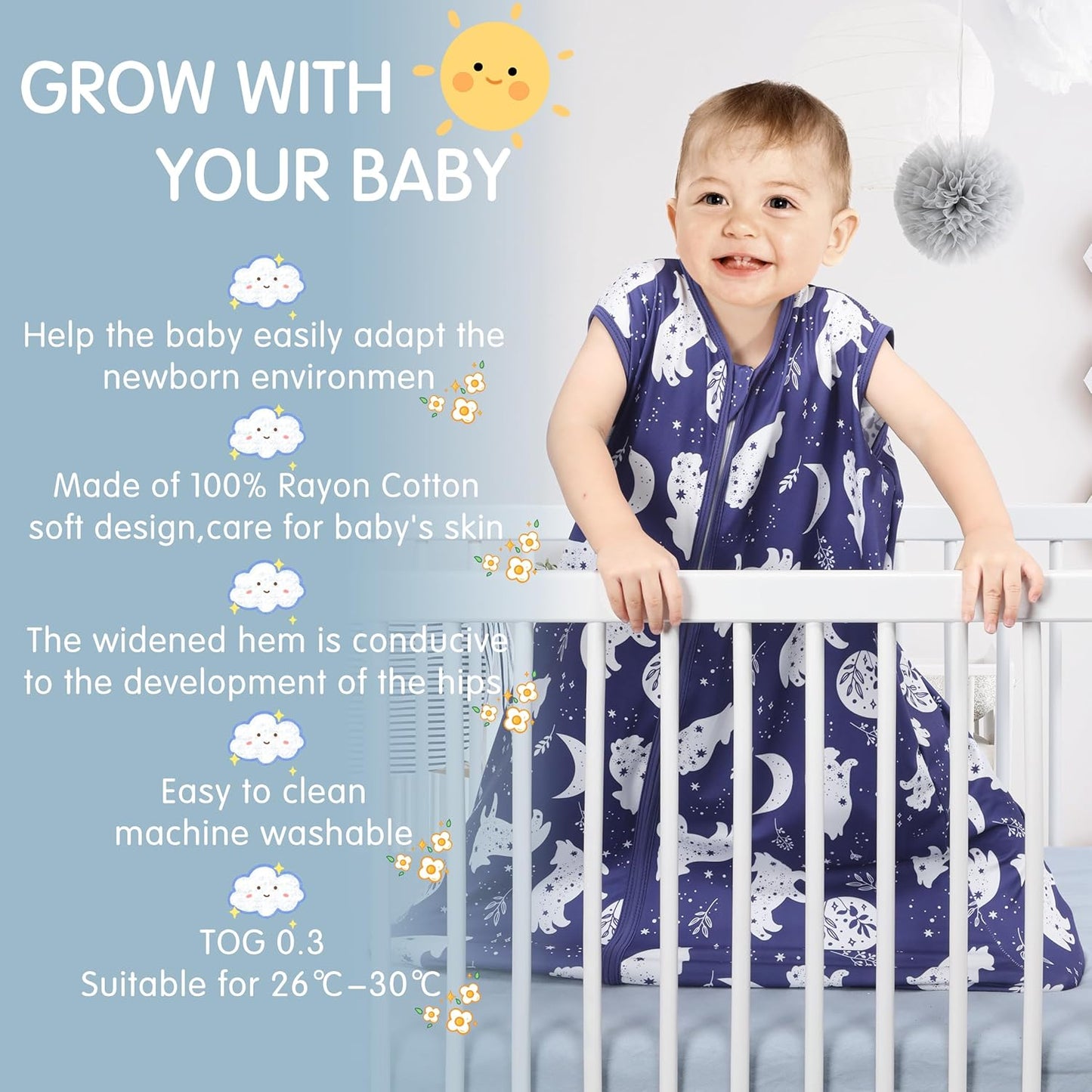Saco de dormir para bebé con cremallera de 2 vías TOG 0.5, 12-18 meses, talla L