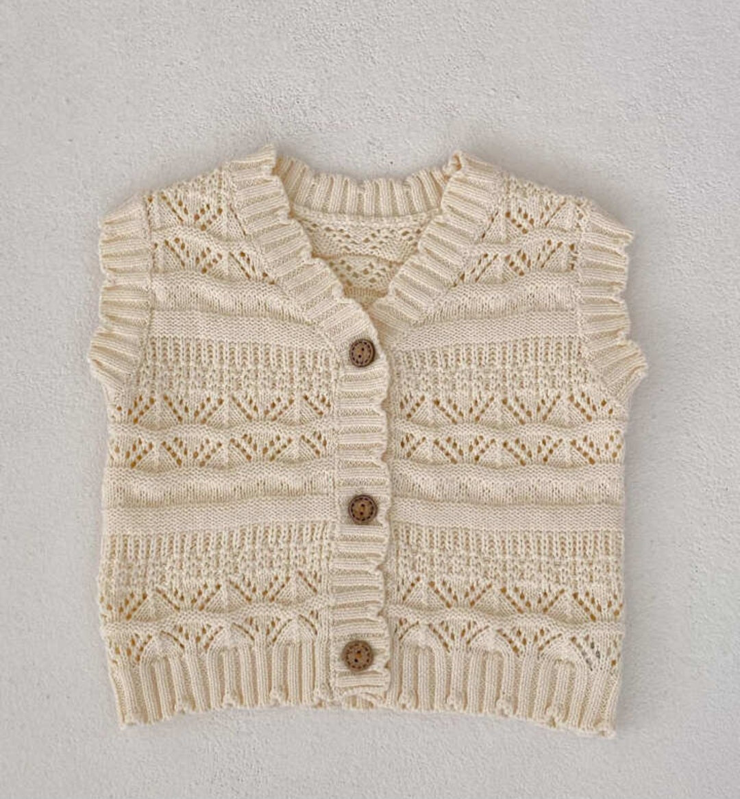 Chaleco con cuello en V crochet, 12-18meses
