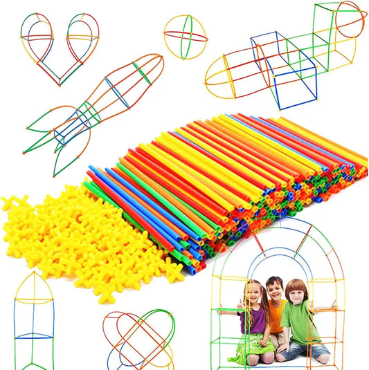 RAINBOW TOYFROG Juguetes de construcción de paja, 300 piezas