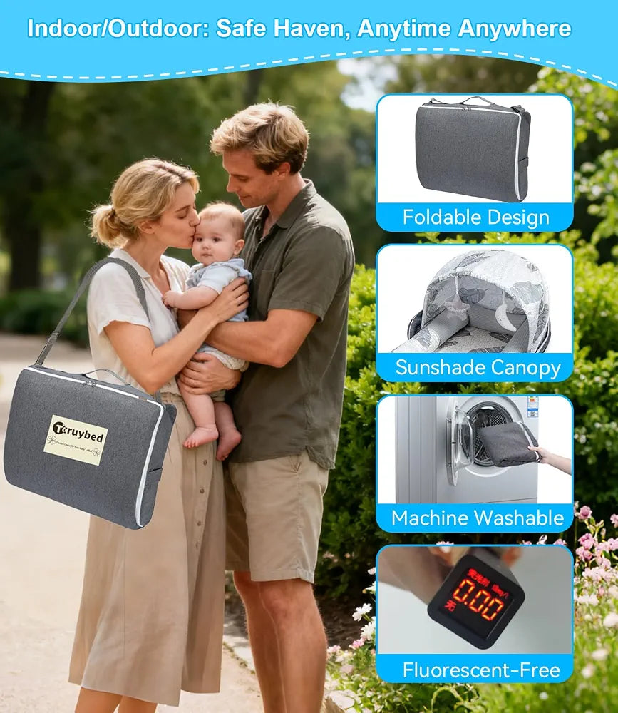 Tumbona de viaje plegable y portátil para recién nacidos de 0 a 12 meses+ (Diseño elefantes)