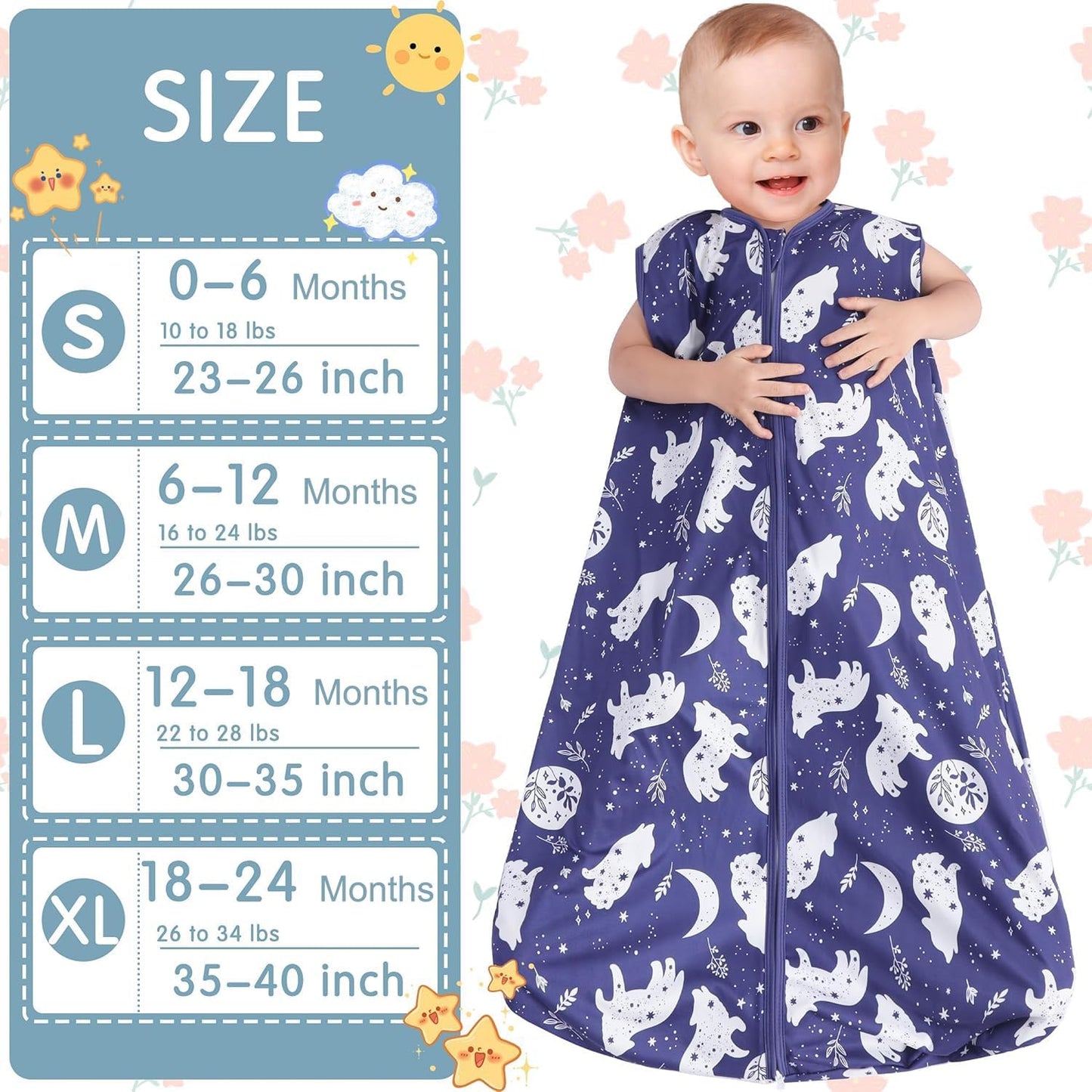 Saco de dormir para bebé con cremallera de 2 vías TOG 0.5, 12-18 meses, talla L